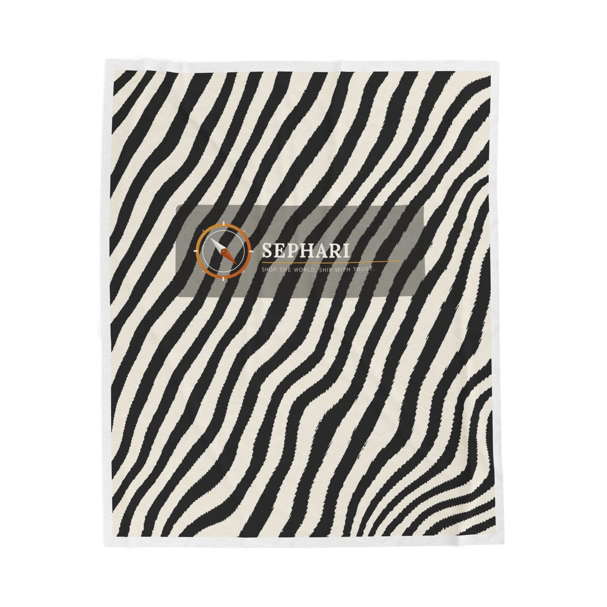 Zebra stripe velveteen plush blanket, full front view showing black and white animal print pattern