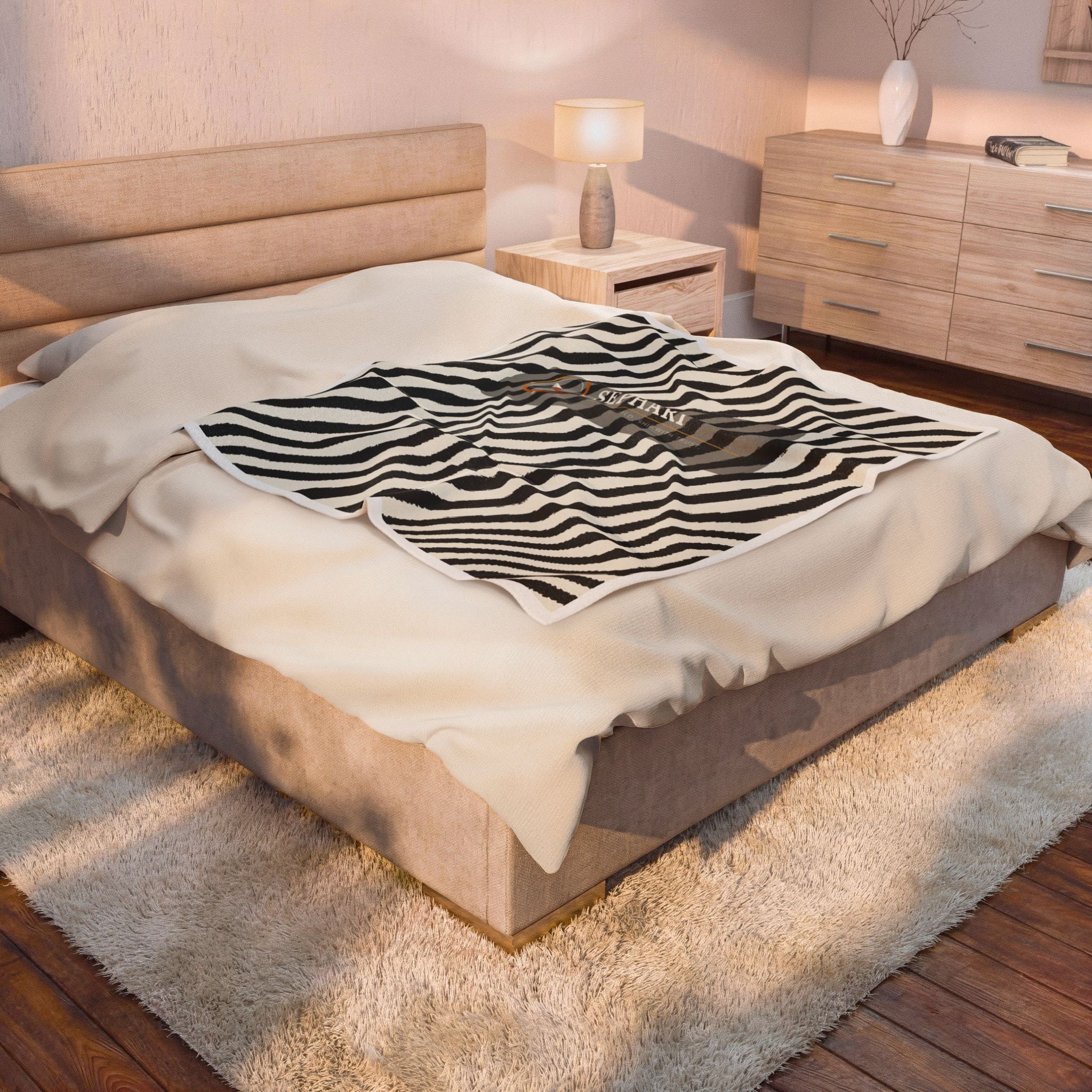 Close-up of zebra print blanket fabric weave and stripe detail