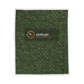 Sephari Compass velveteen plush blanket, full front view in crocodile-green patterned print
