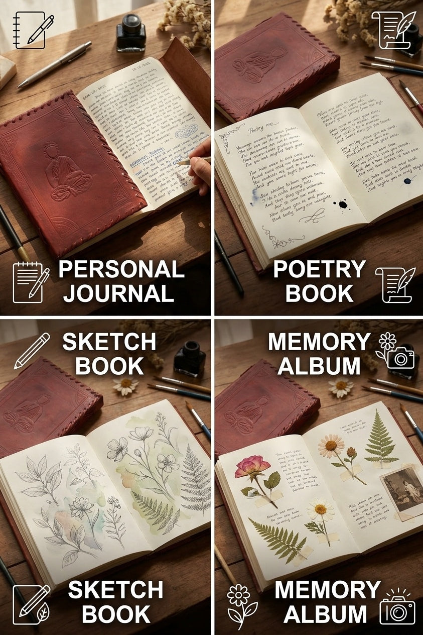 Buddha Embossed Leather Travel Diary