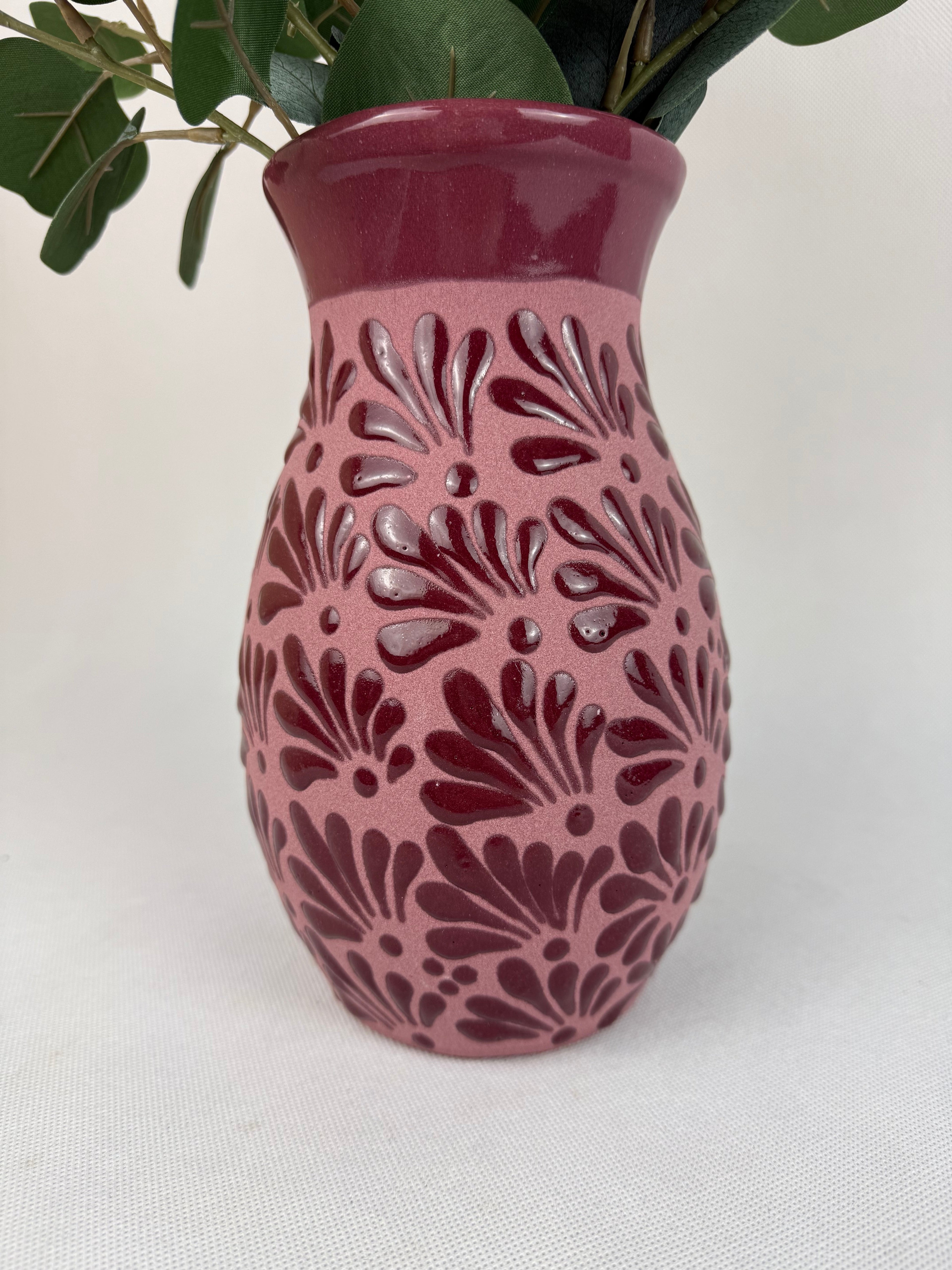 Talavera Style Flower Vase 9 Inch - Engobe Florero