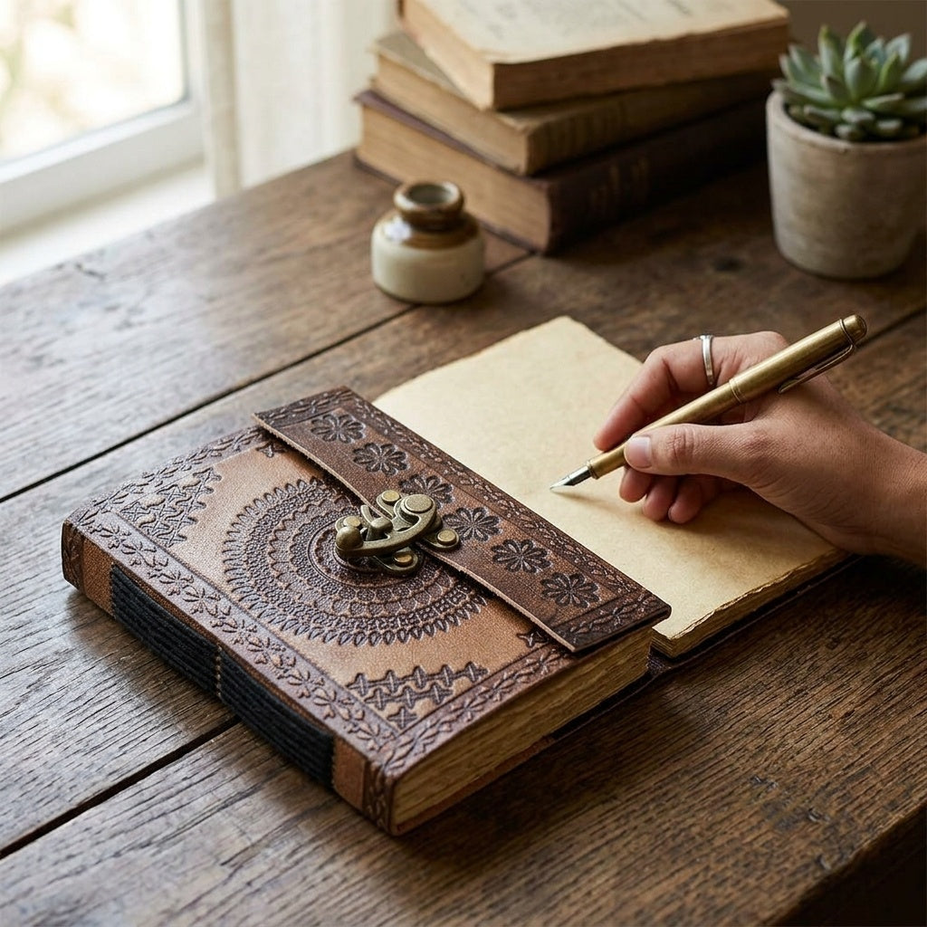 Leather Bound Travel Journal with Lock