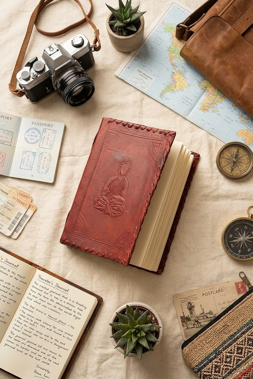Buddha Embossed Leather Travel Diary