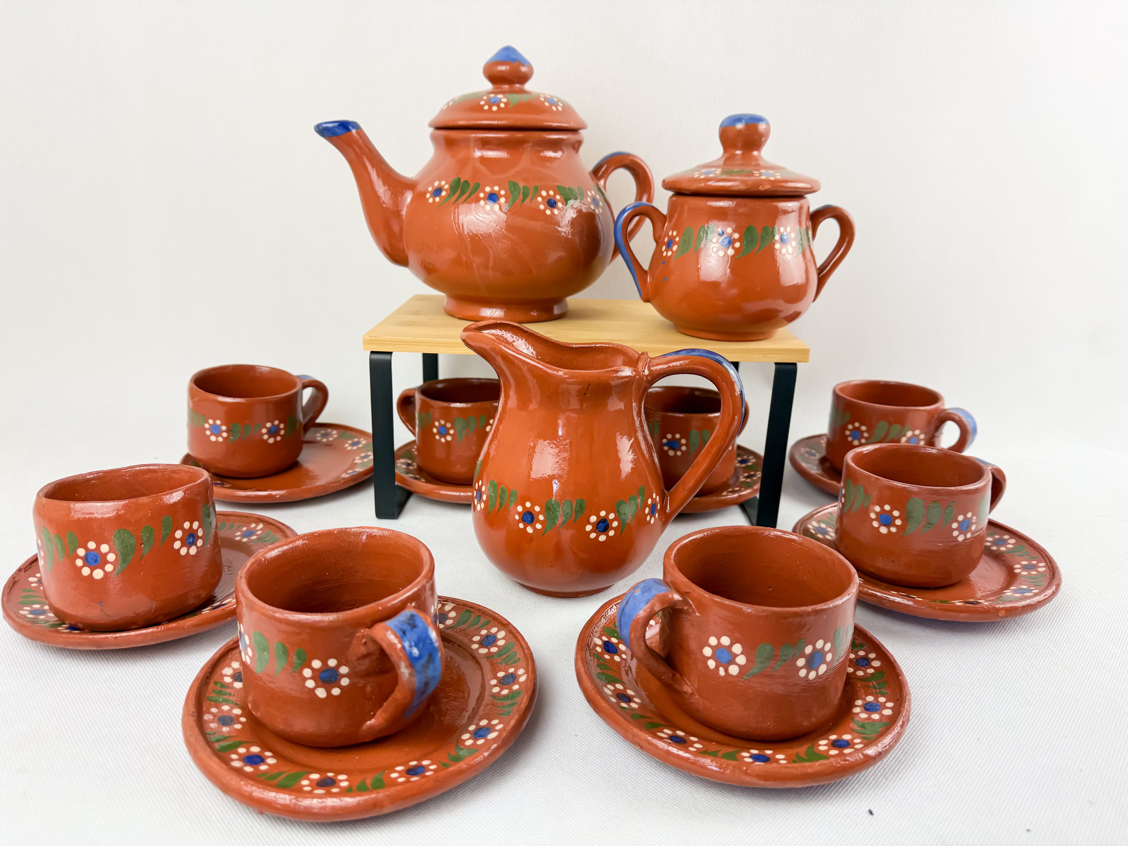 Traditional Mexican Tea Pot Set 16pc - Juego de Te Barro