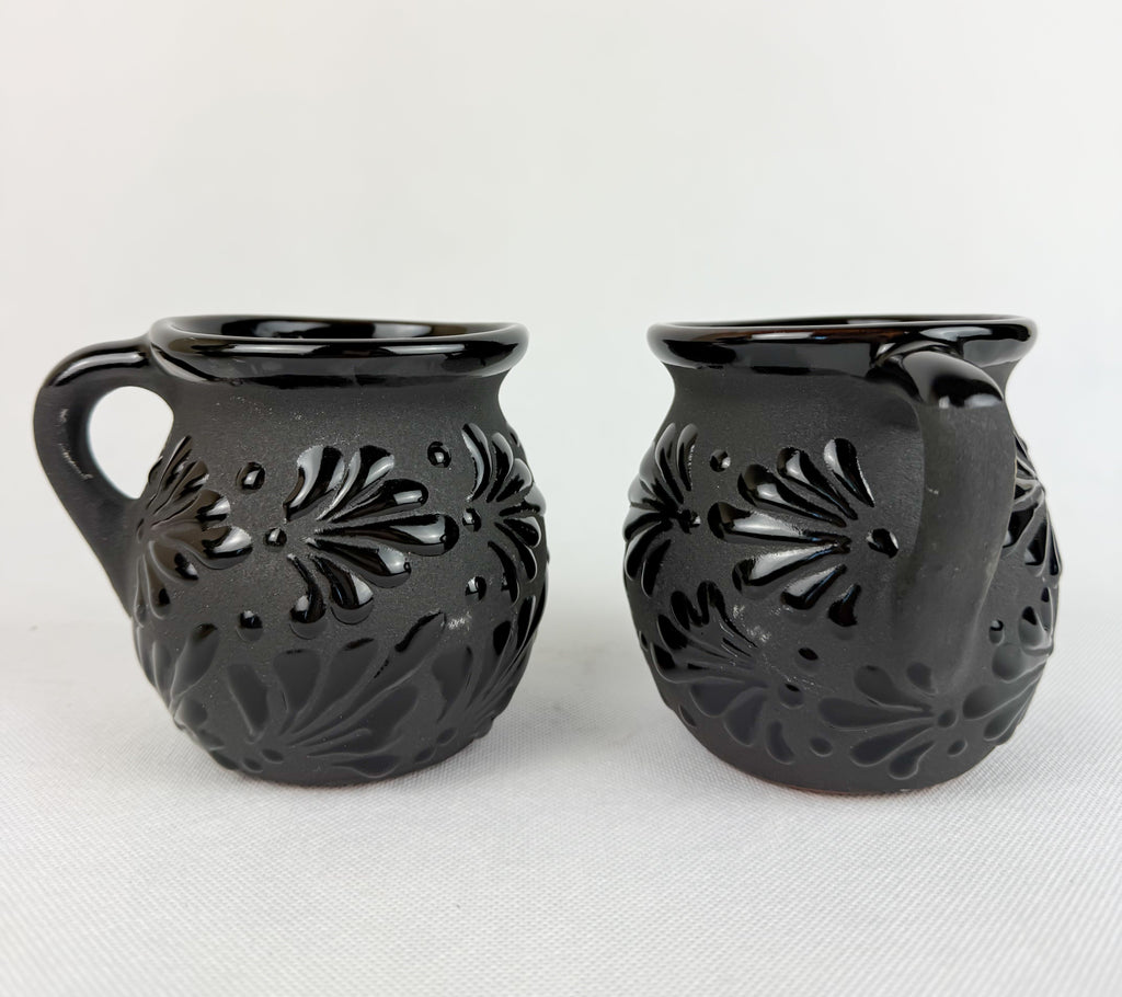 Mexican Talavera Style Mug Set Black - Jarritos Tazas Engobe Negro