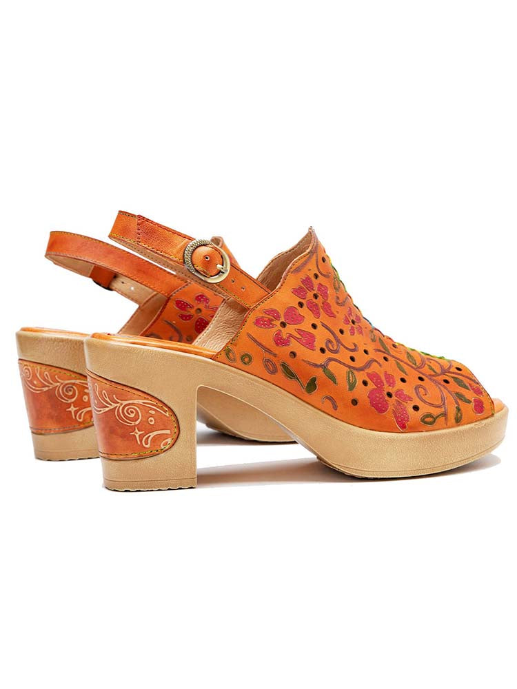 Fish Mouth Genuine Leather High Heel Sandals