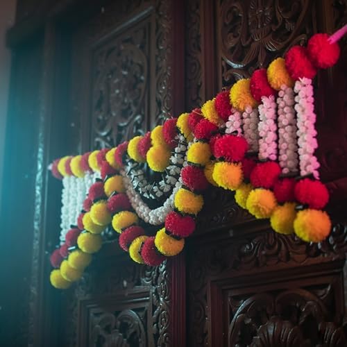 Marigold Garland Toran (Pink &amp; Pearl)
