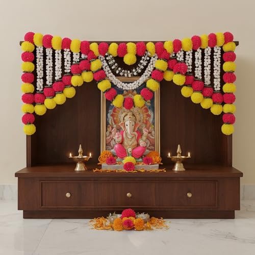 Marigold Garland Toran (Pink &amp; Pearl)