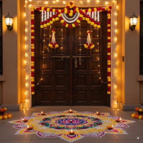 Marigold Garland Toran (Pink &amp; Pearl)