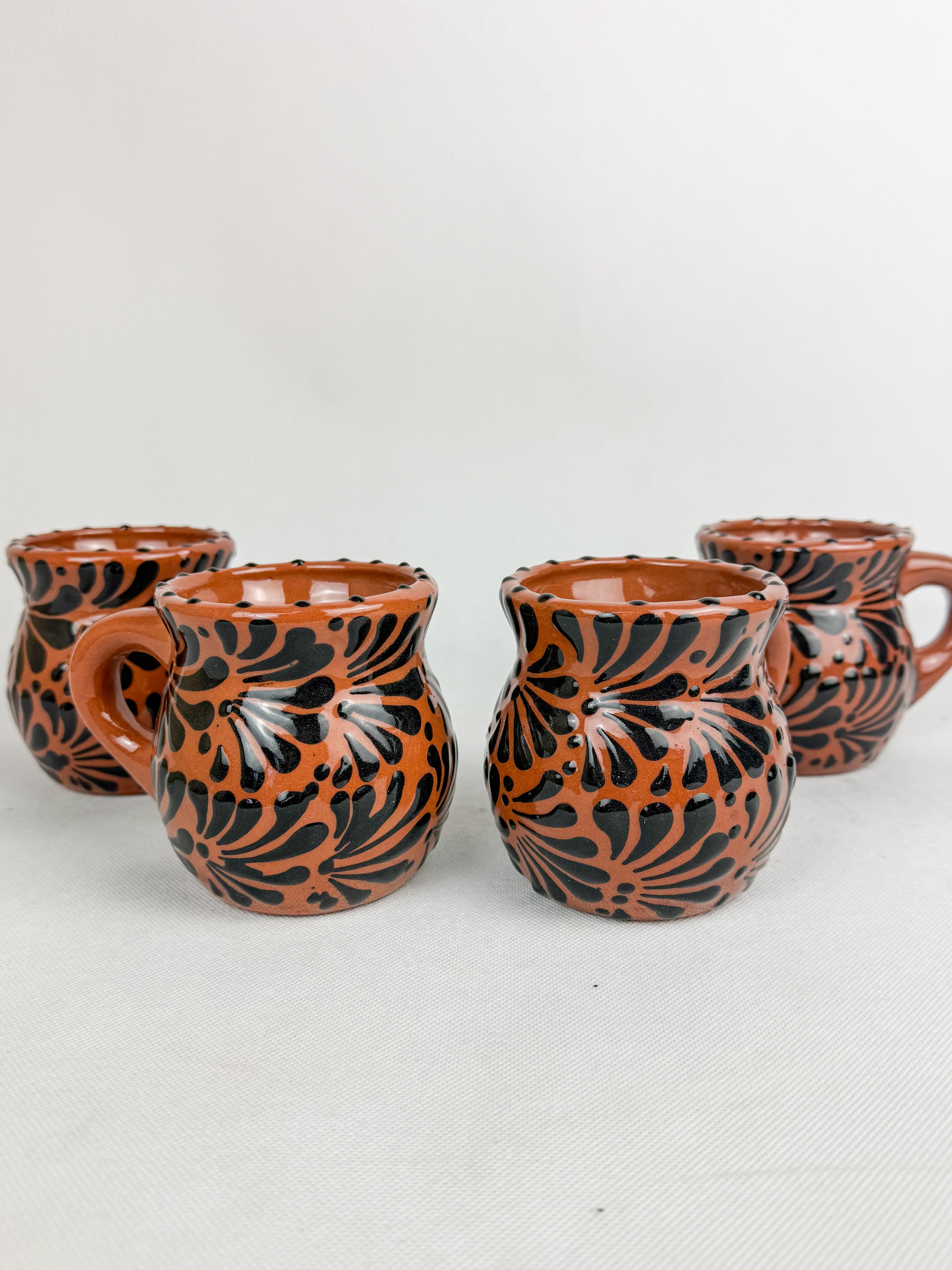 Mexican Talavera Style Mug Set Brown- Jarritos Tazas Engobe Cafe