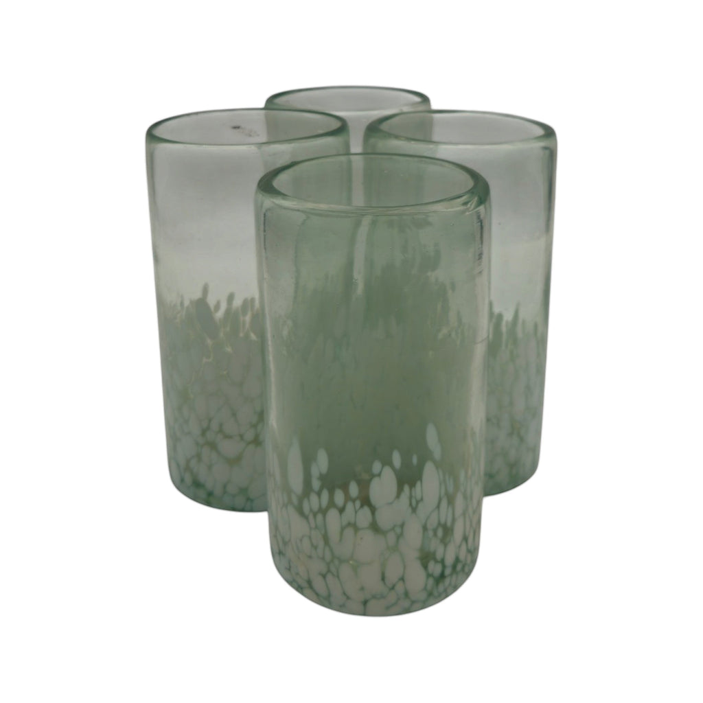 Hand-Blown Mexican Highball Glass | White & Clear Artisan Design