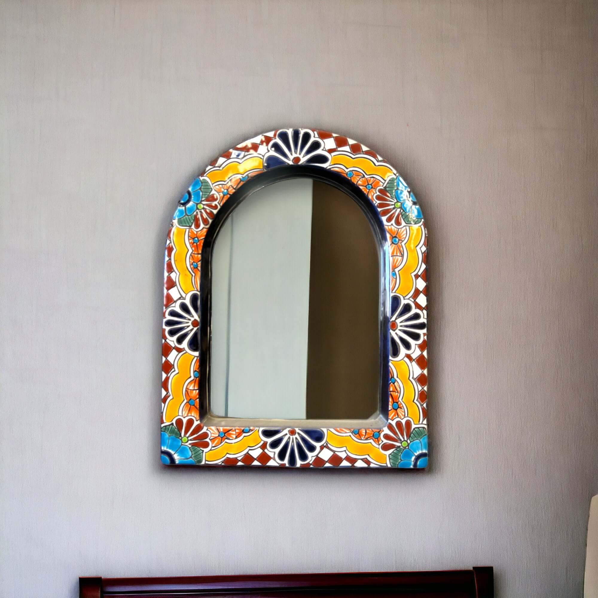 Vibrant Talavera Mirror Wall Art | Colorful Mexican Artisan Decor