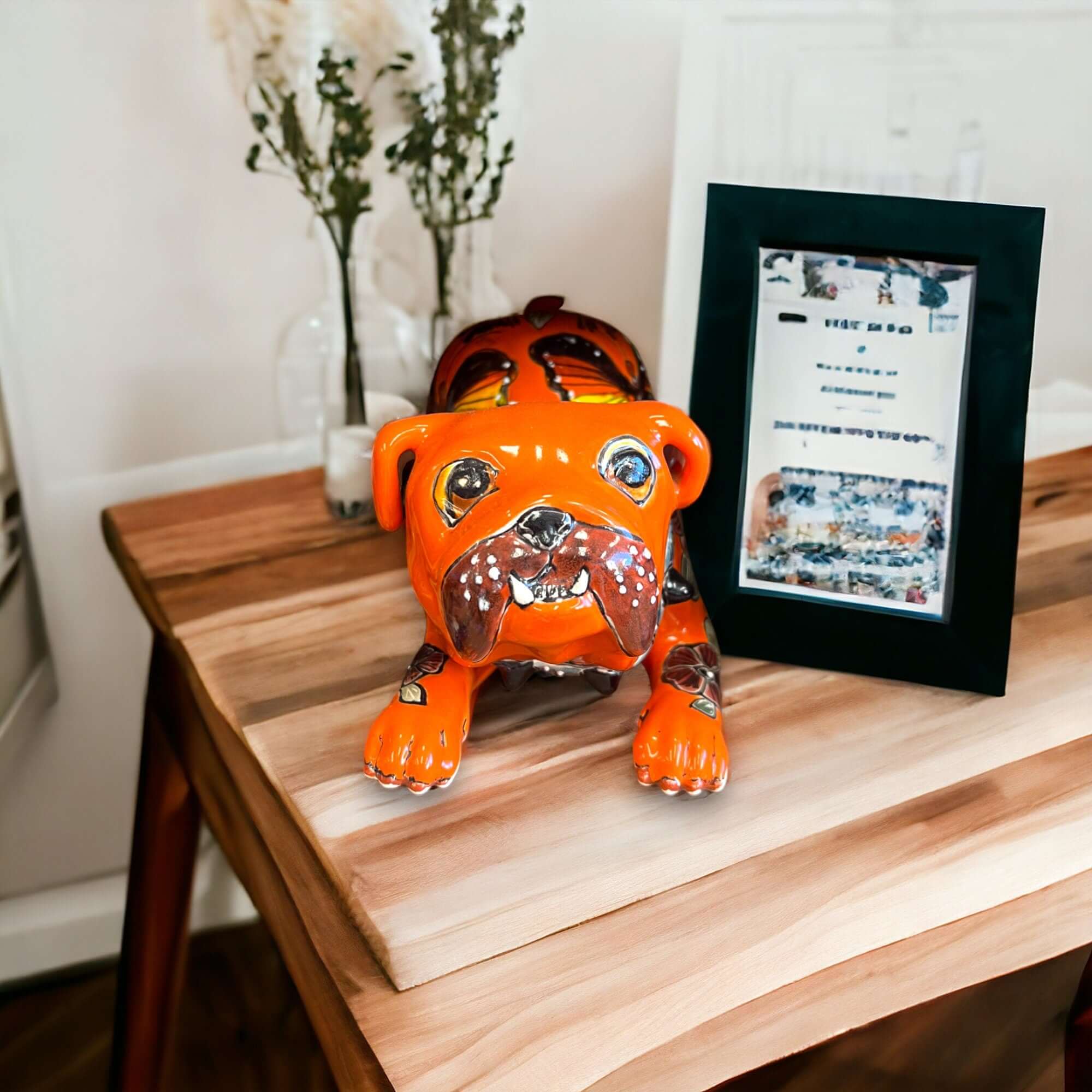 Handmade Talavera Pug Statue | Colorful Mexican Dog Art