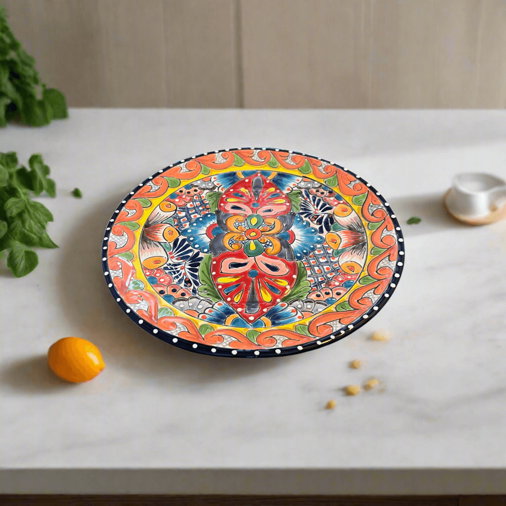 10-inch colorful handmade Talavera dinner plate, Mexican ceramic
