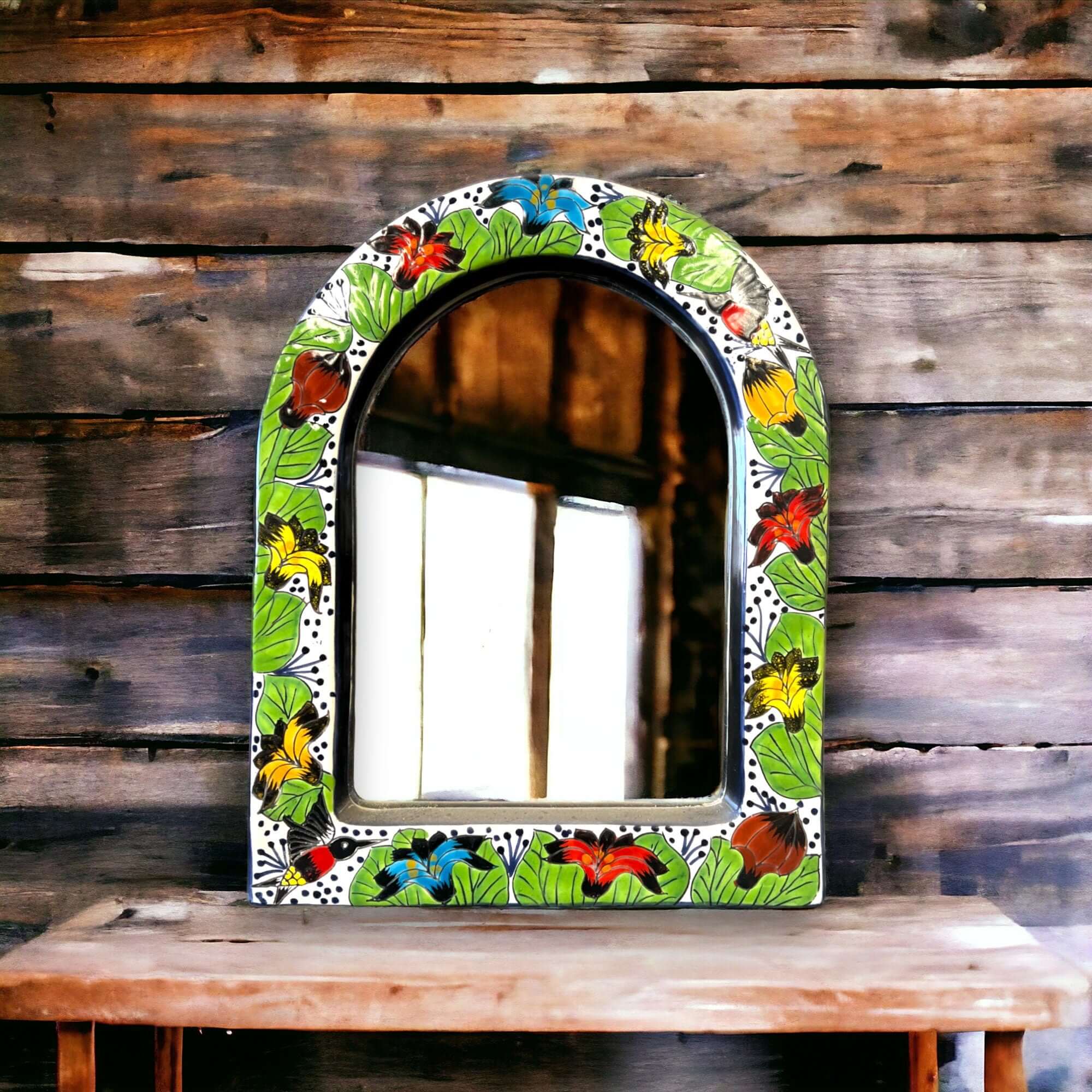 Vibrant Talavera Mirror Wall Art | Colorful Mexican Artisan Decor