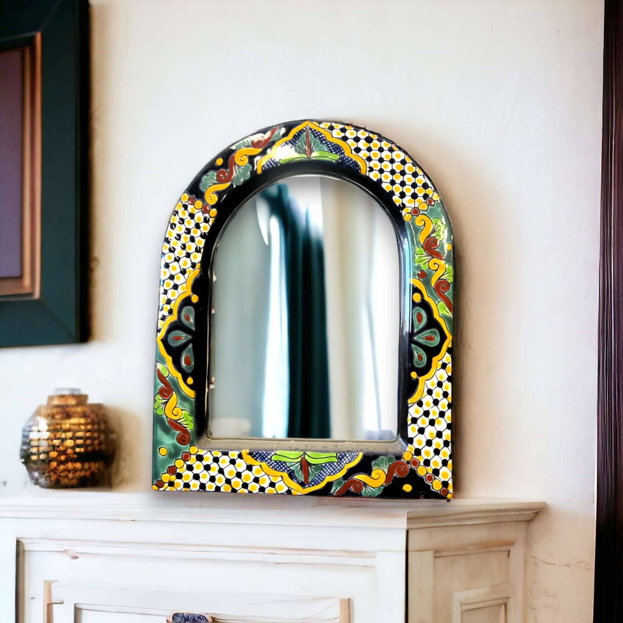 Vibrant Talavera Mirror Wall Art | Colorful Mexican Artisan Decor