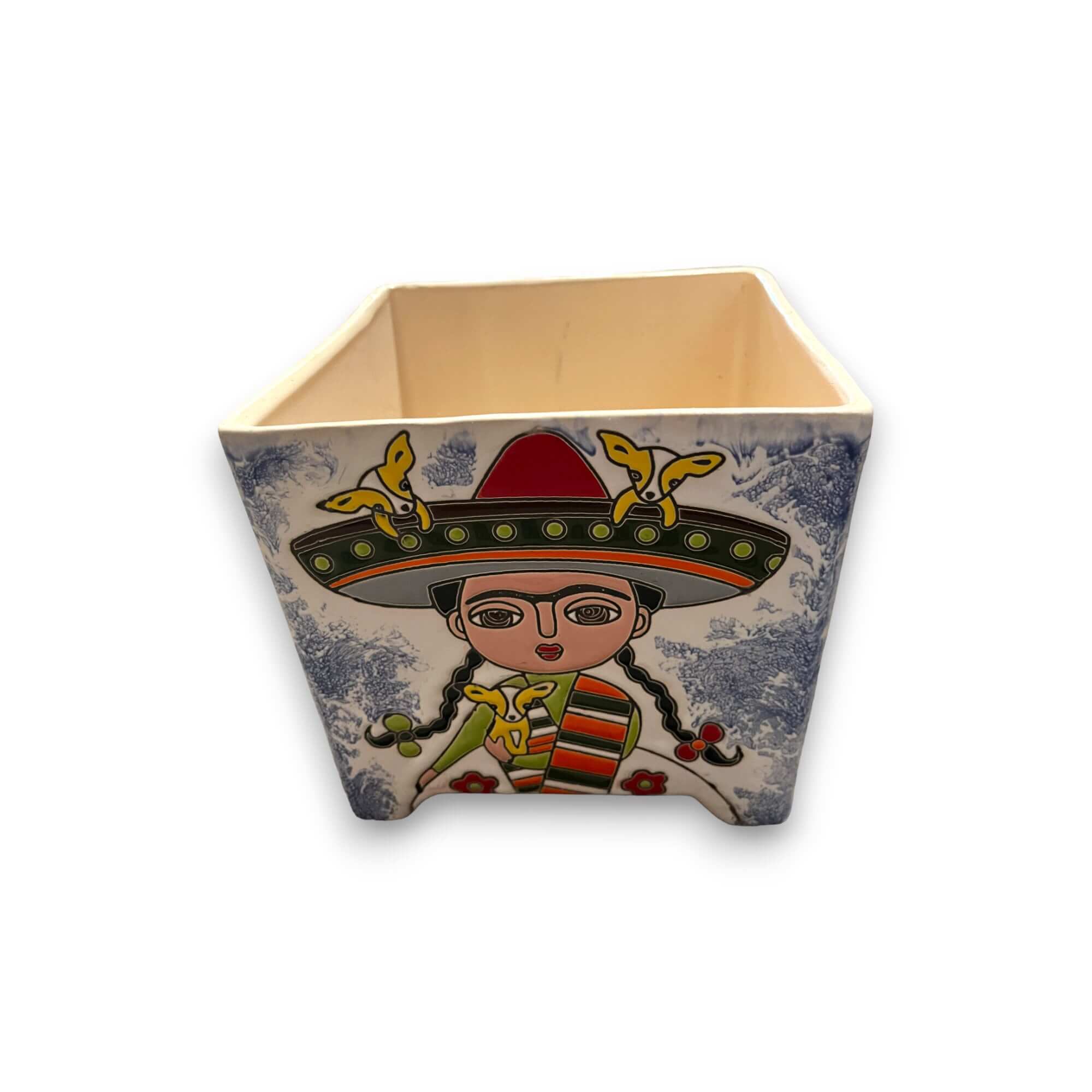 Hand-Painted Frida Kahlo Talavera Pot | Mexican Folk Art Planter