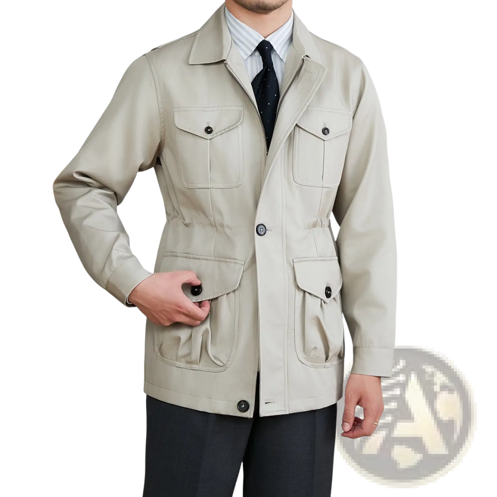Men's Lyocell Blend Utility Safari Jacket with Flap Pockets