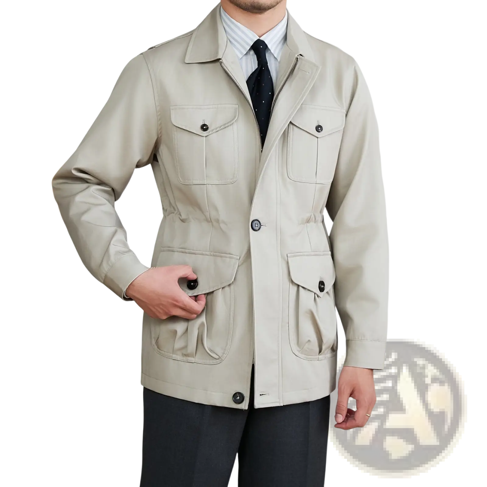 Men's Lyocell Blend Utility Safari Jacket with Flap Pockets