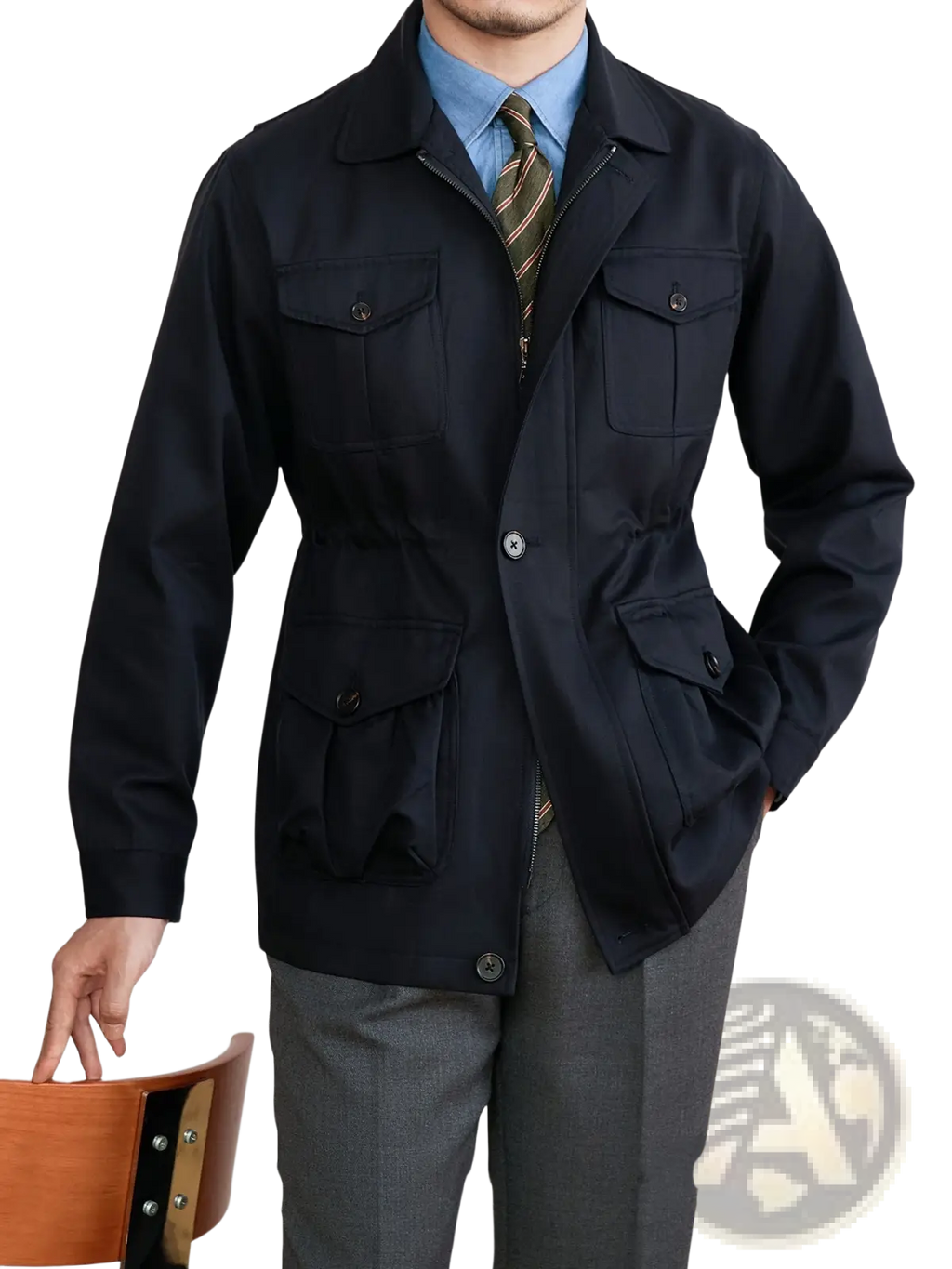 Men's Lyocell Blend Utility Safari Jacket with Flap Pockets