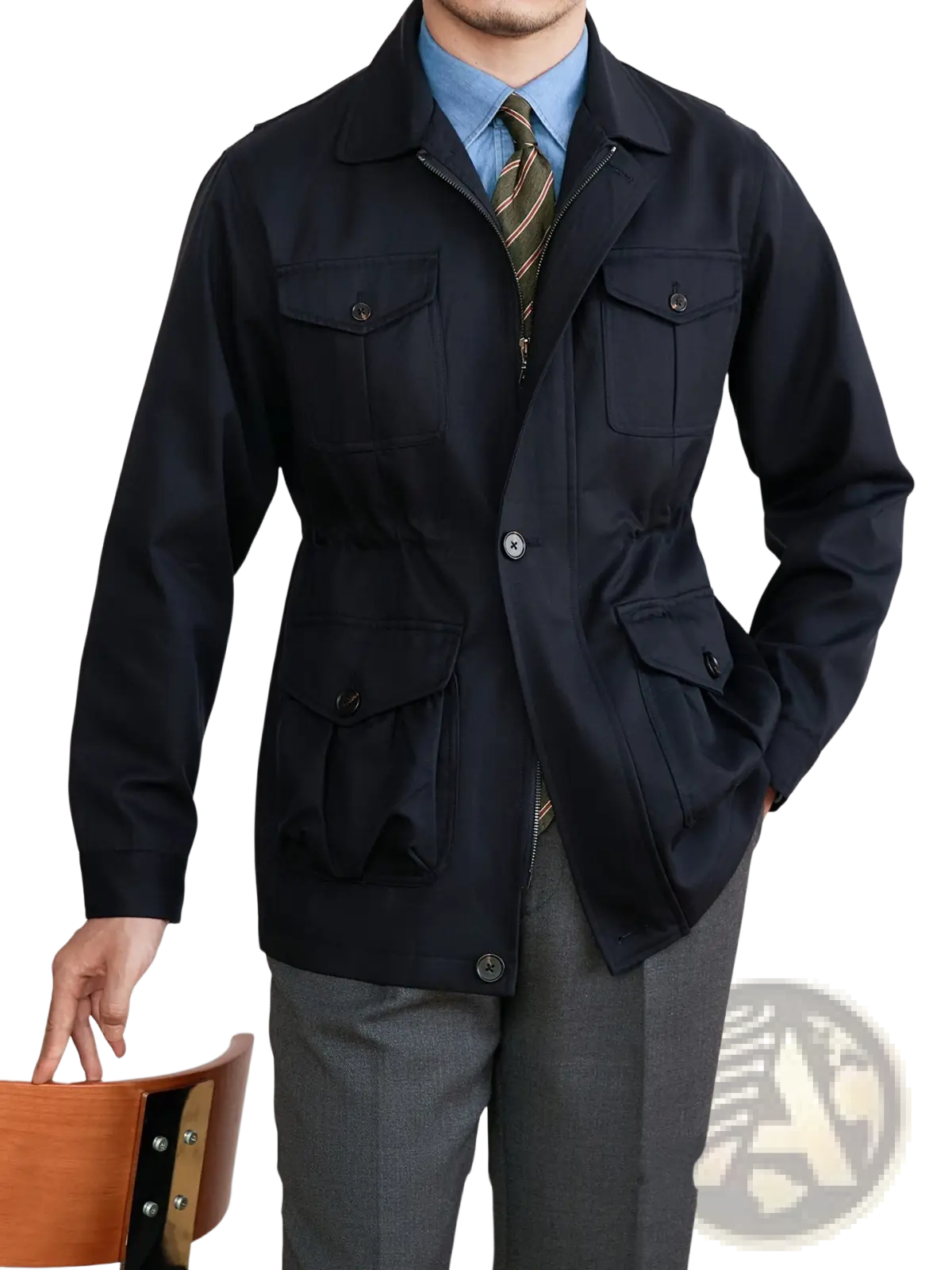 Men's Lyocell Blend Utility Safari Jacket with Flap Pockets