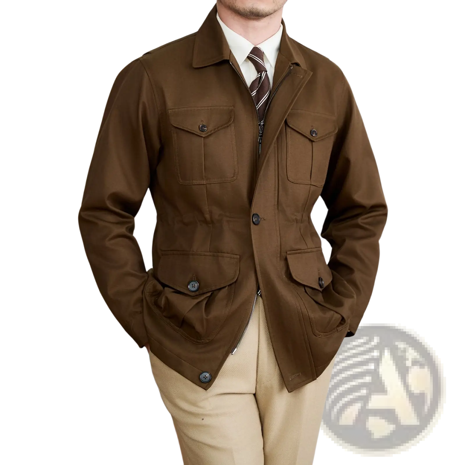 Men's Lyocell Blend Utility Safari Jacket with Flap Pockets