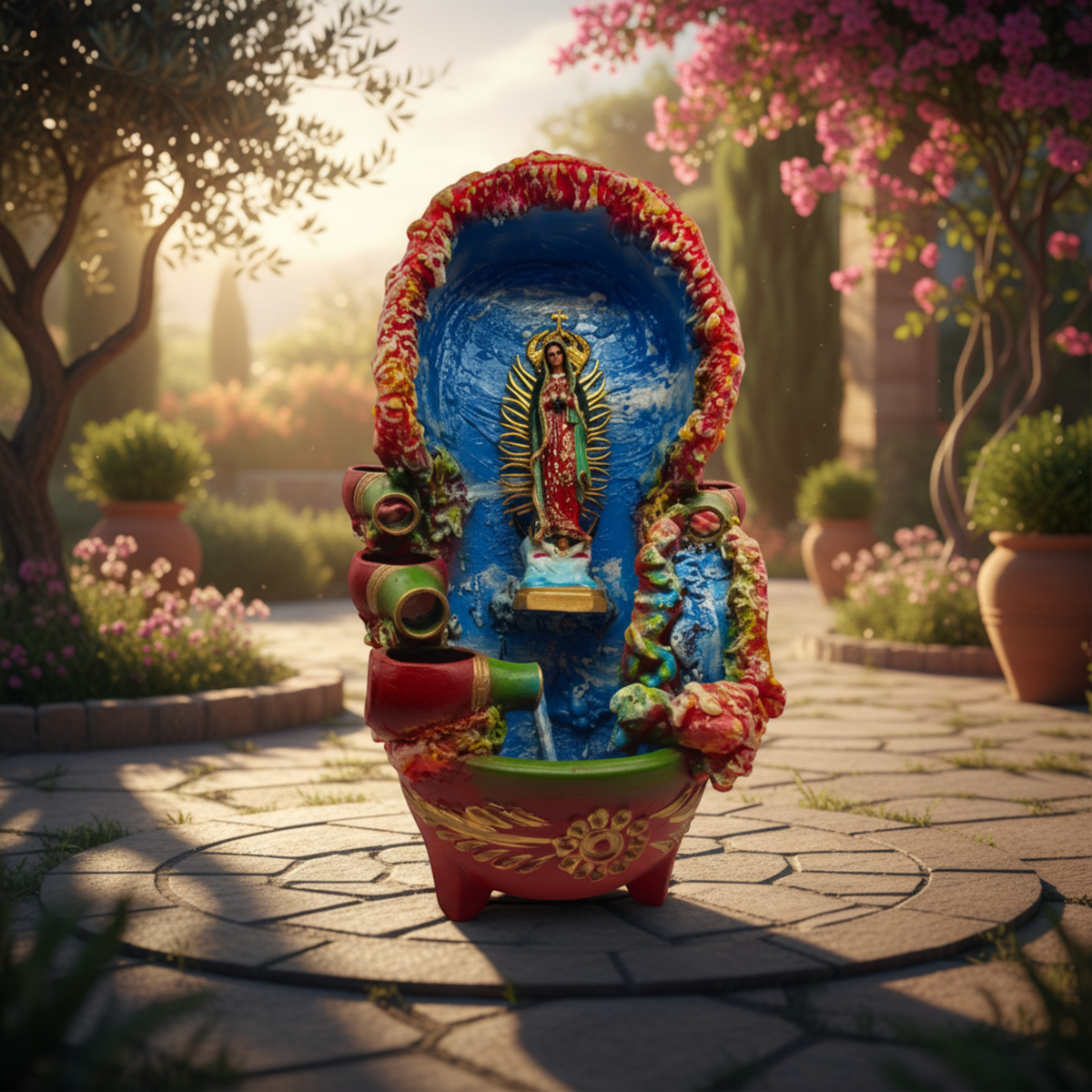 Mexican Outdoor Fountain | Painted Traditional Water Feature