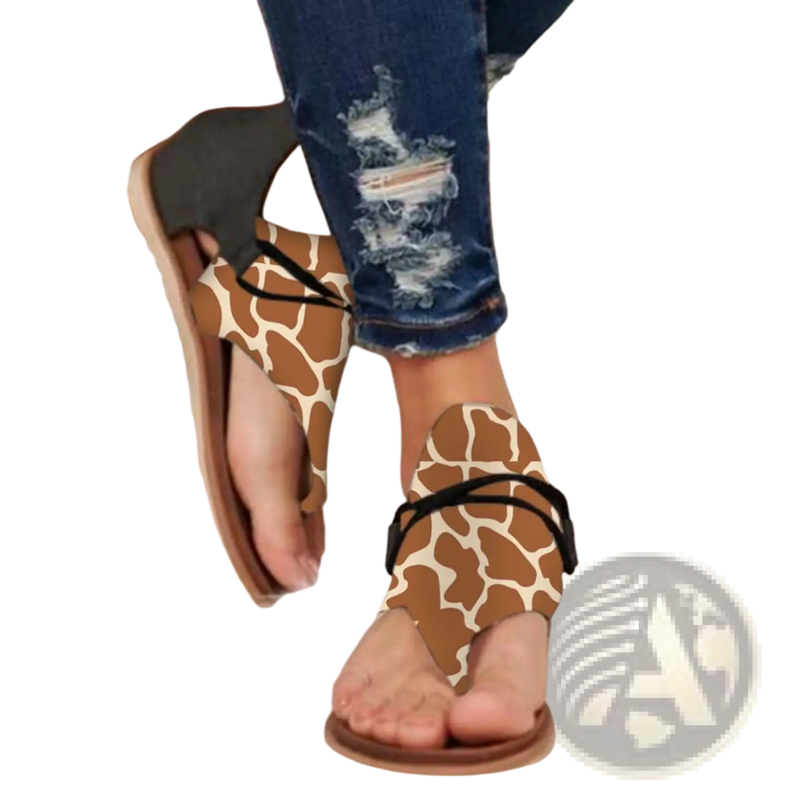 Women Sandals Animal Print Flat Thong Strappy Shoes
