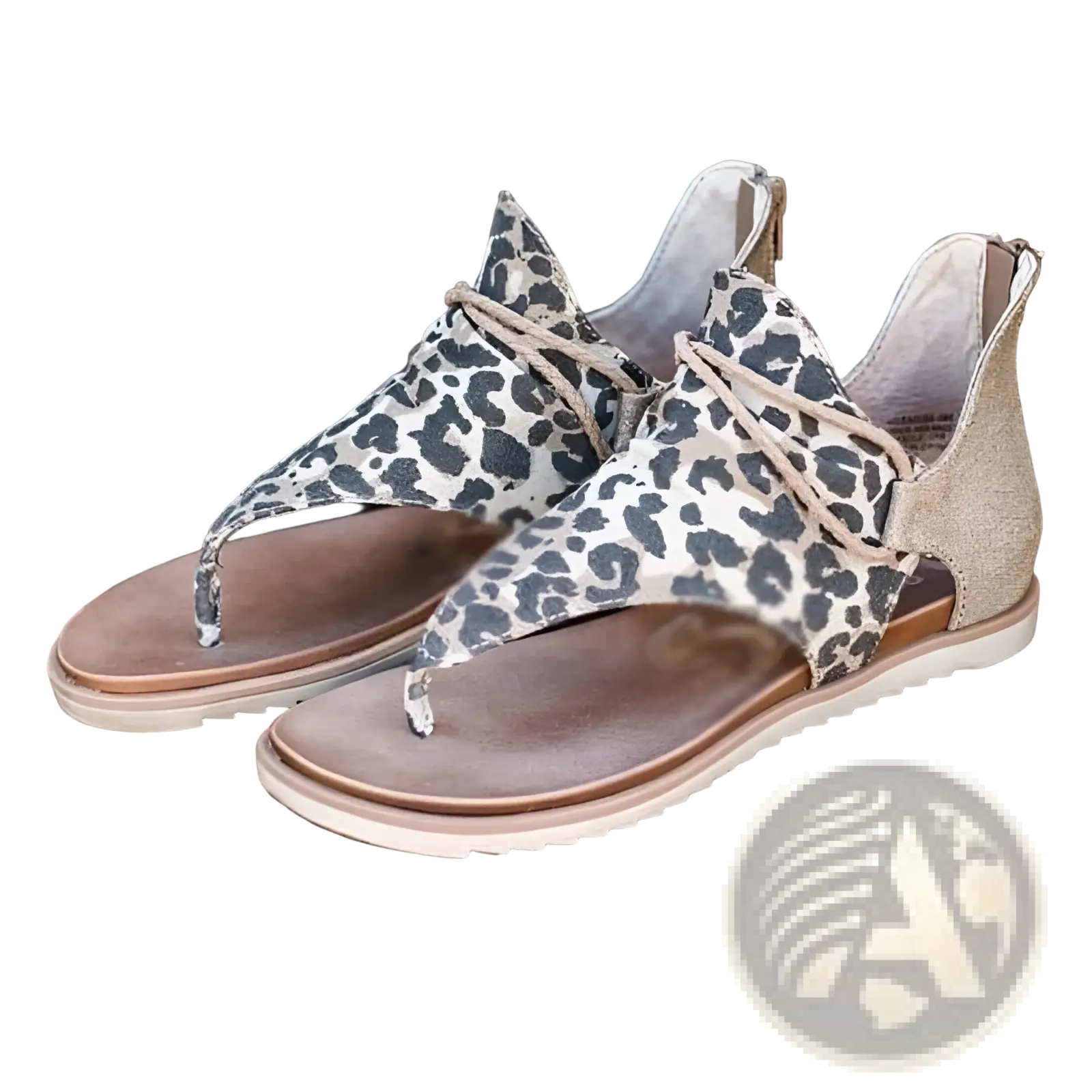 Women Sandals Animal Print Flat Thong Strappy Shoes
