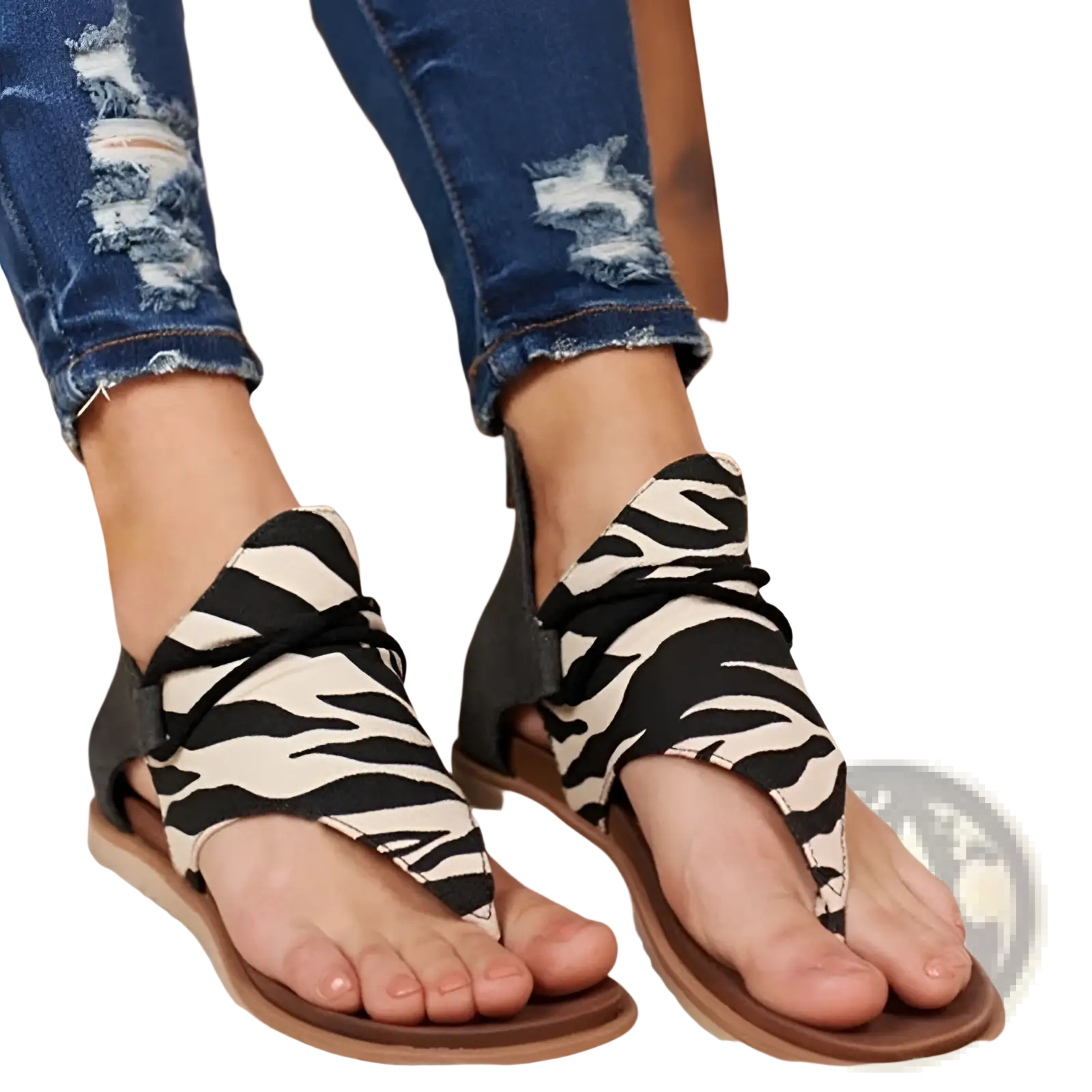 Women Sandals Animal Print Flat Thong Strappy Shoes